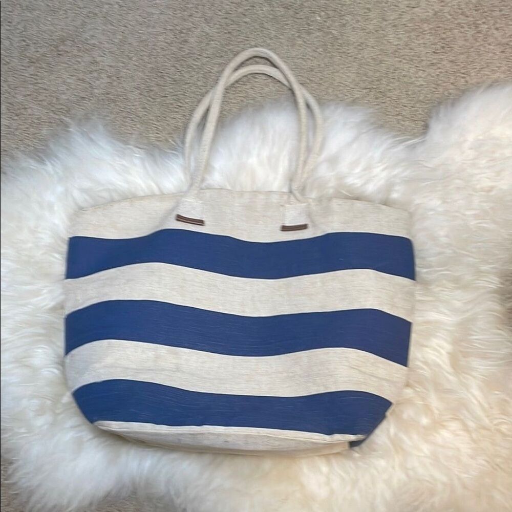 Blue and Beige Striped Beach Bag NWOT